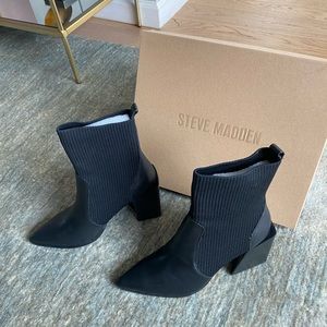 Steve Madden Tackle Sock Bootie in Black Leather